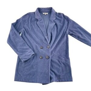 Madewell Womens XS Corduroy Double-Breasted Blazer Coat Blue Stretch lightweight